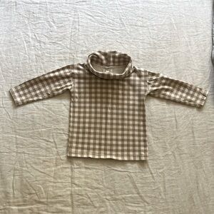 The Simple Folk Organic Cotton Turtleneck, Tan gingham, size 2/3